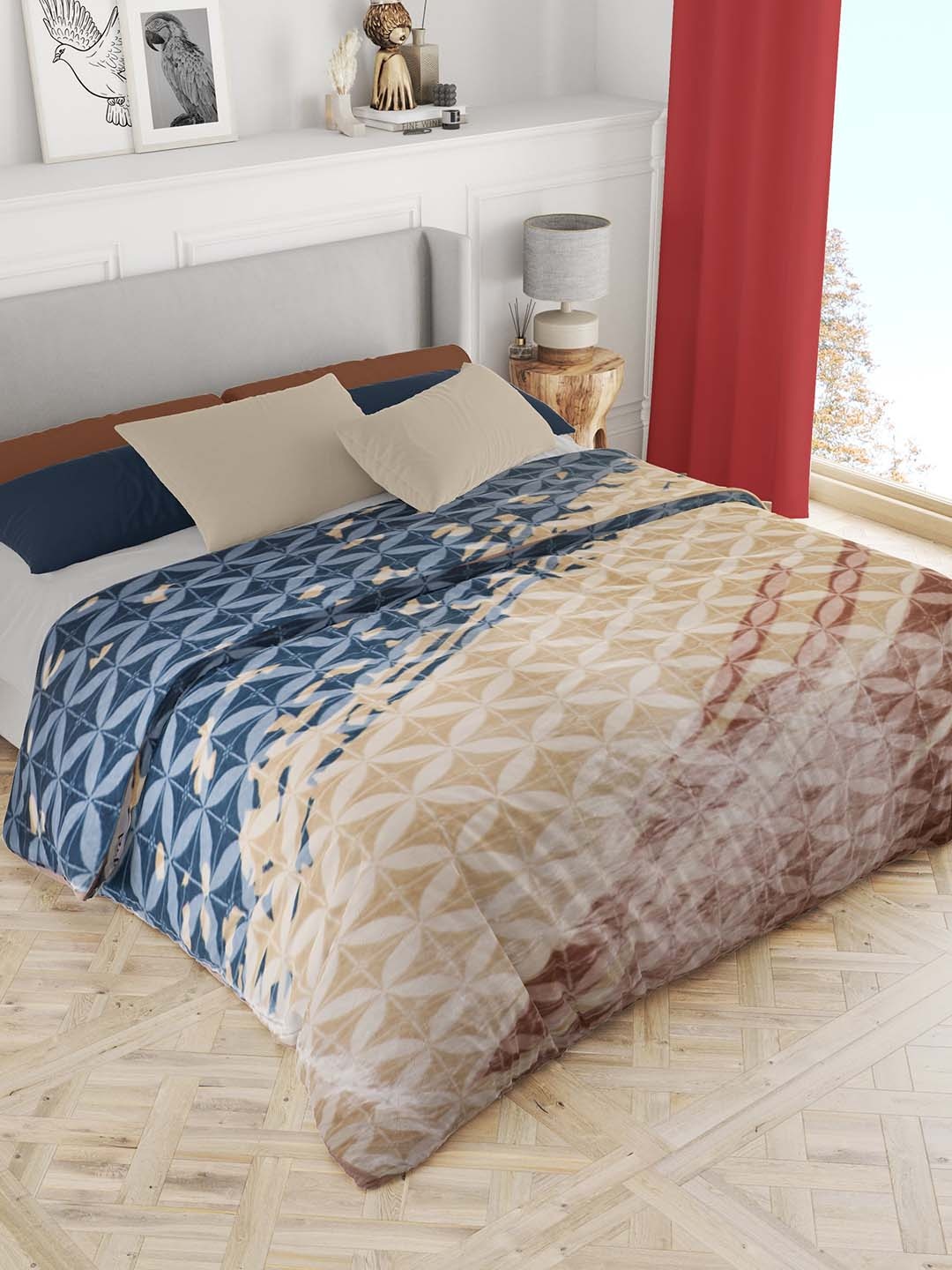 

Nivasam Beige & Blue Heavy Winter 600 GSM Double Bed Blanket