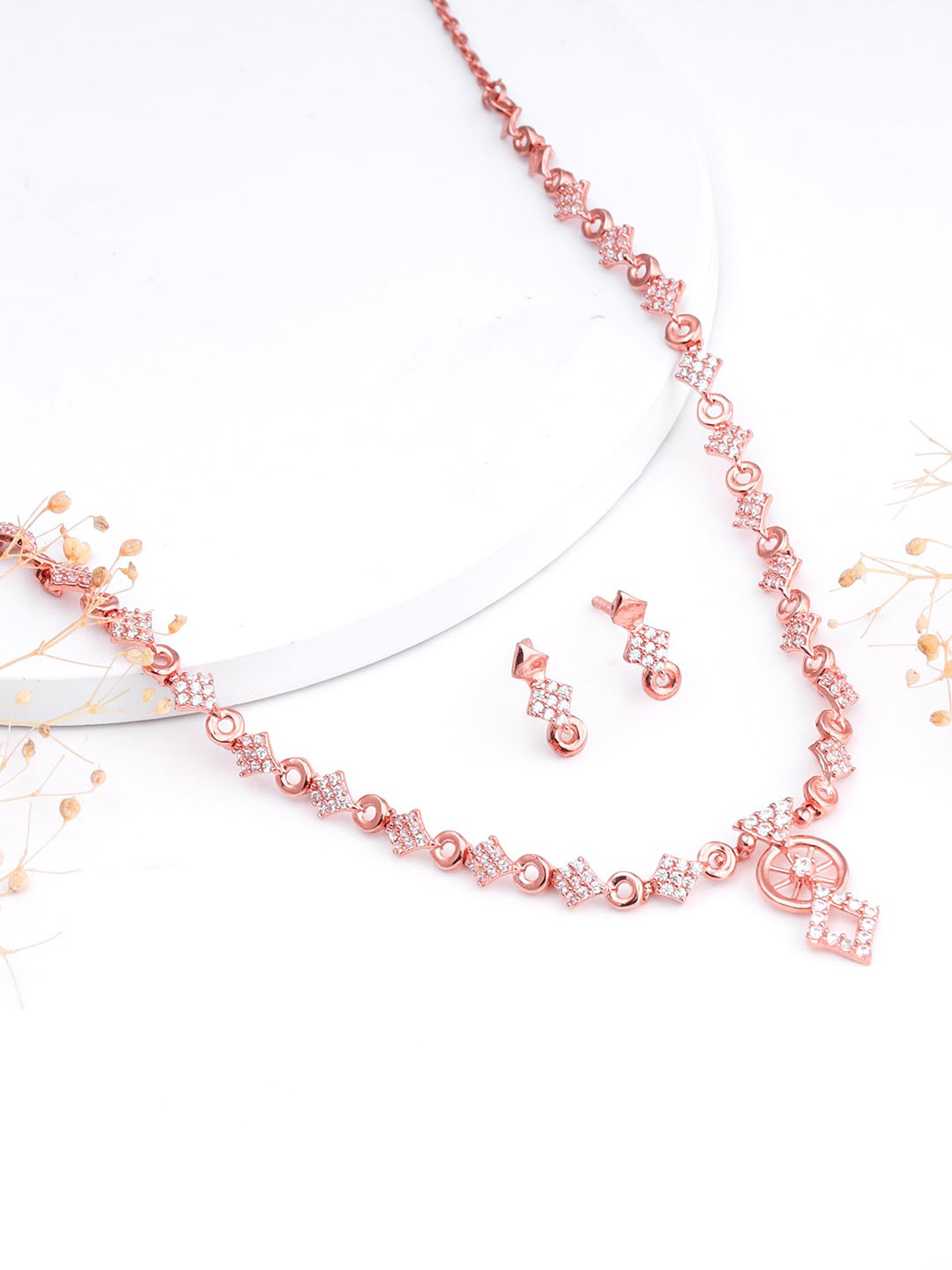 

GIVA Women Rose Gold-Plated Cubic Zirconia Stone-Studded Necklace and Earrings