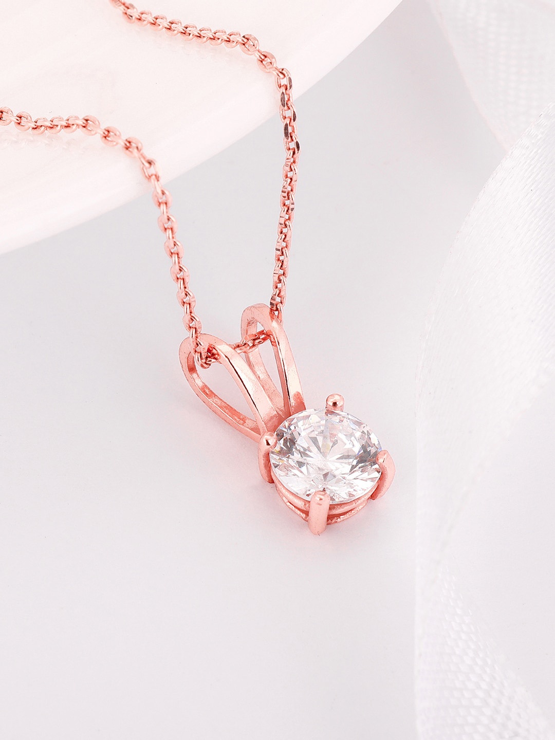 

GIVA Rose Gold-Plated CZ-Studded Pendant With Chain