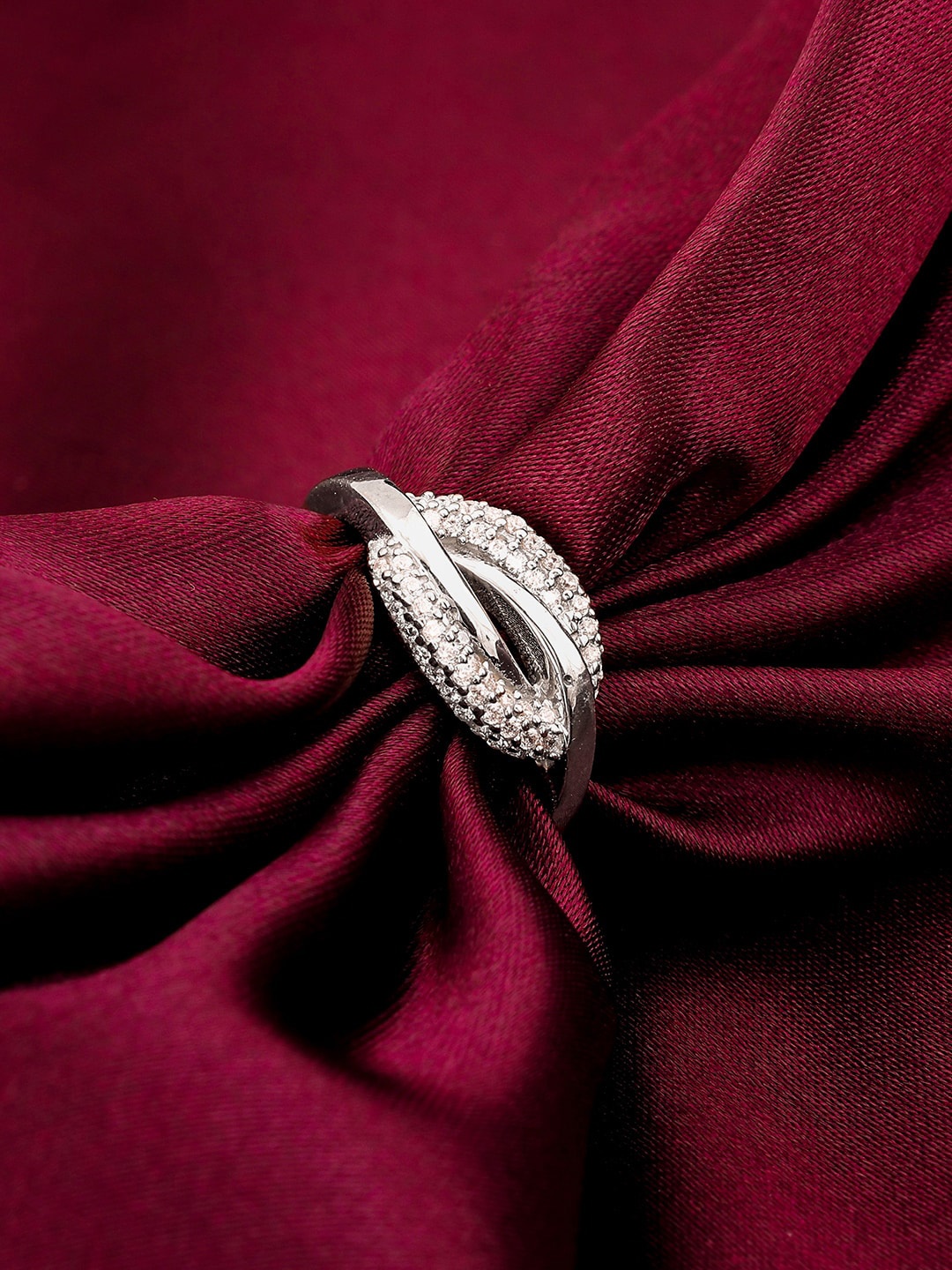 

GIVA Rhodium-Plated CZ Studded Finger Ring, Silver