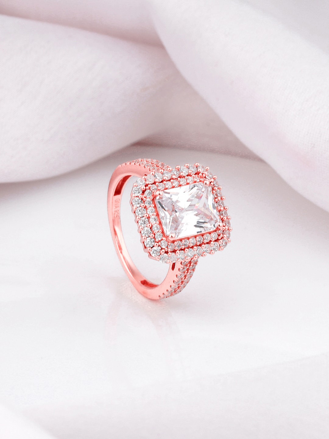 GIVA Rose Gold-Plated CZ Studded Finger Ring
