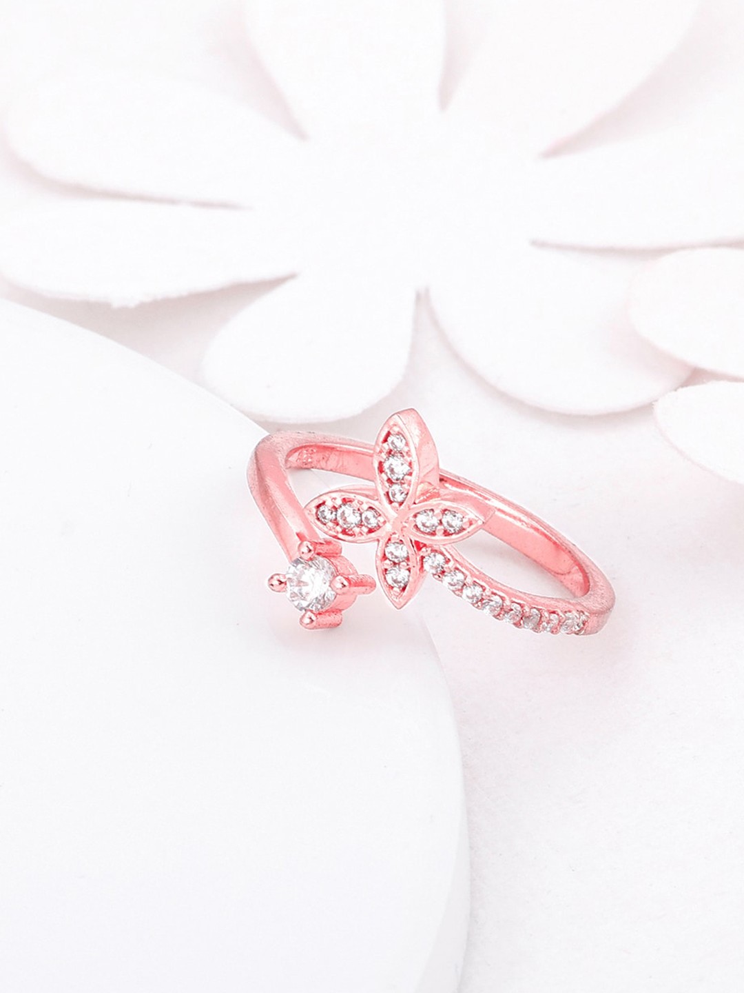 

GIVA Rose Gold-Plated CZ Studded Finger Ring