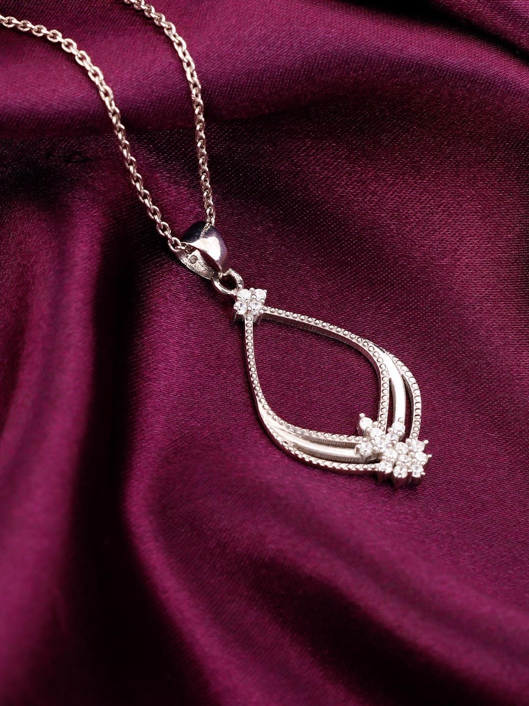

GIVA Rhodium-Plated CZ-Studded Pendant With Chain, Silver