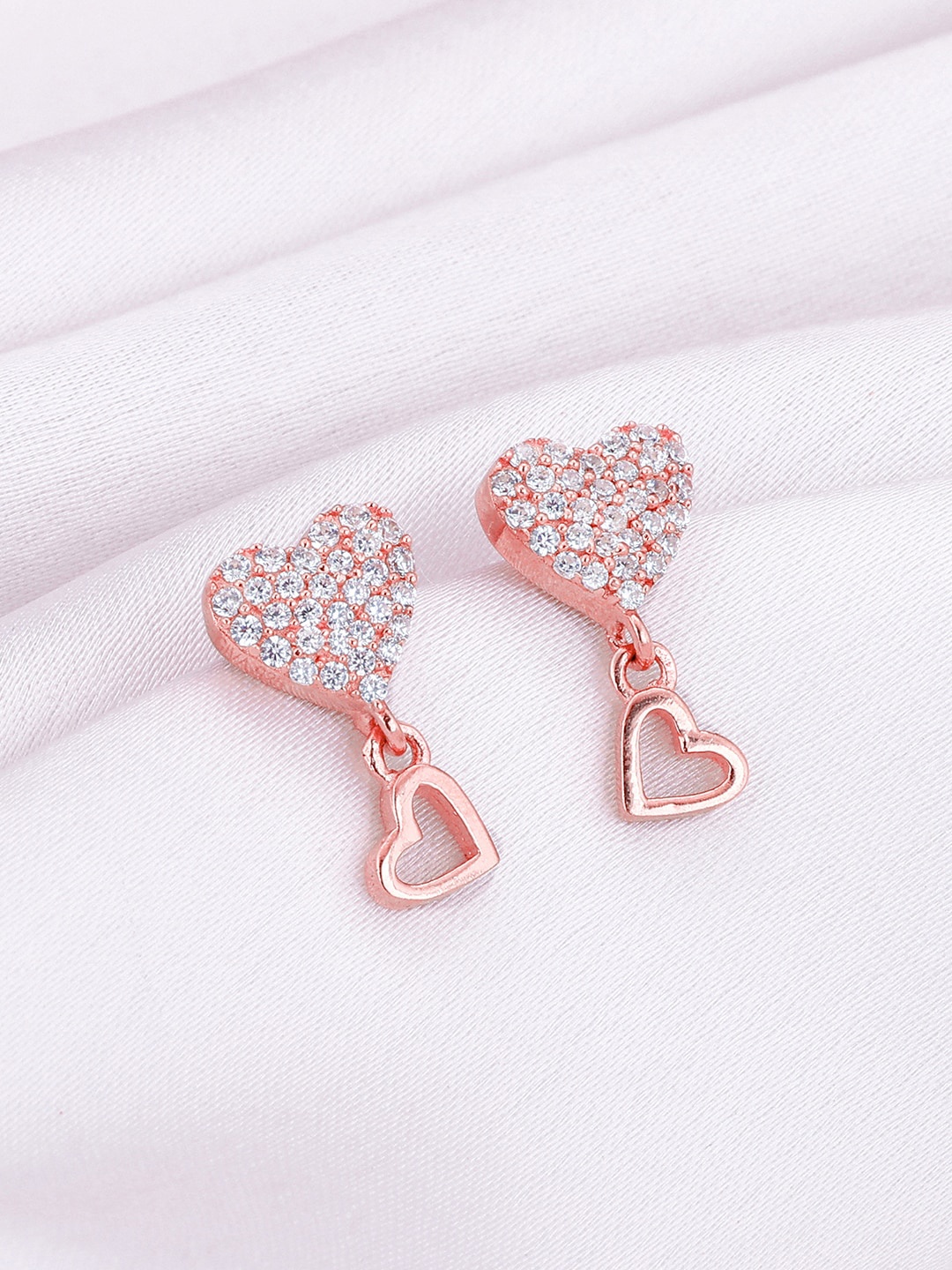 

GIVA 925 Sterling Silver Rose Gold Plated Zircon Studded Heart Shaped Drop Earrings