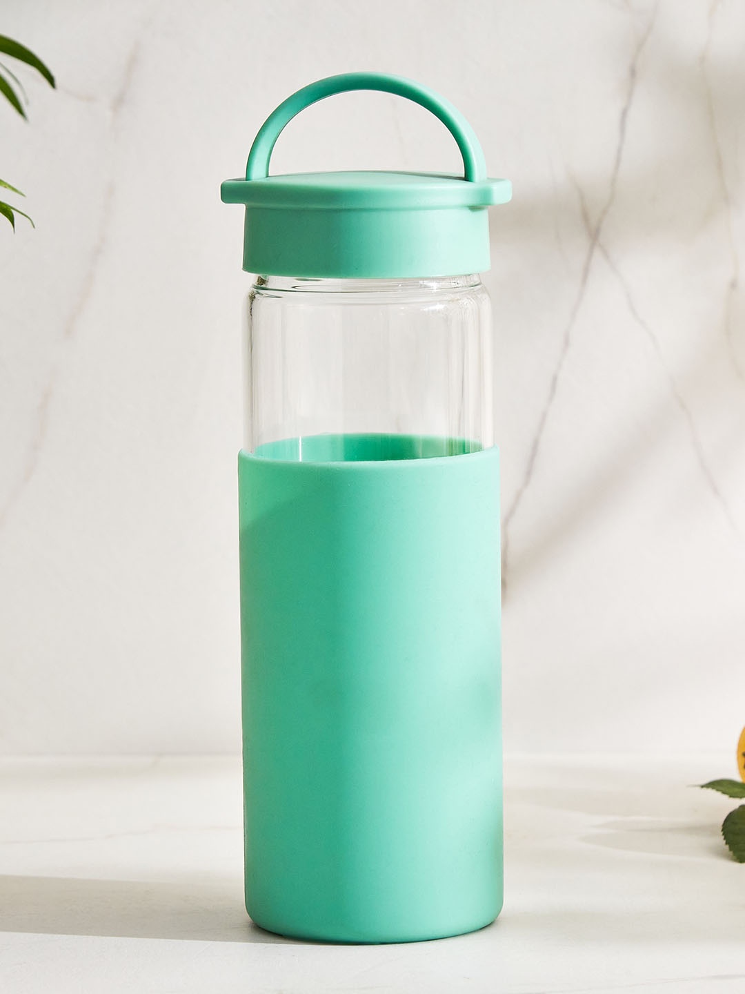 

Home Centre Atlantis Bowen Sea Green Glass Water Bottle with Pouch 600 ML
