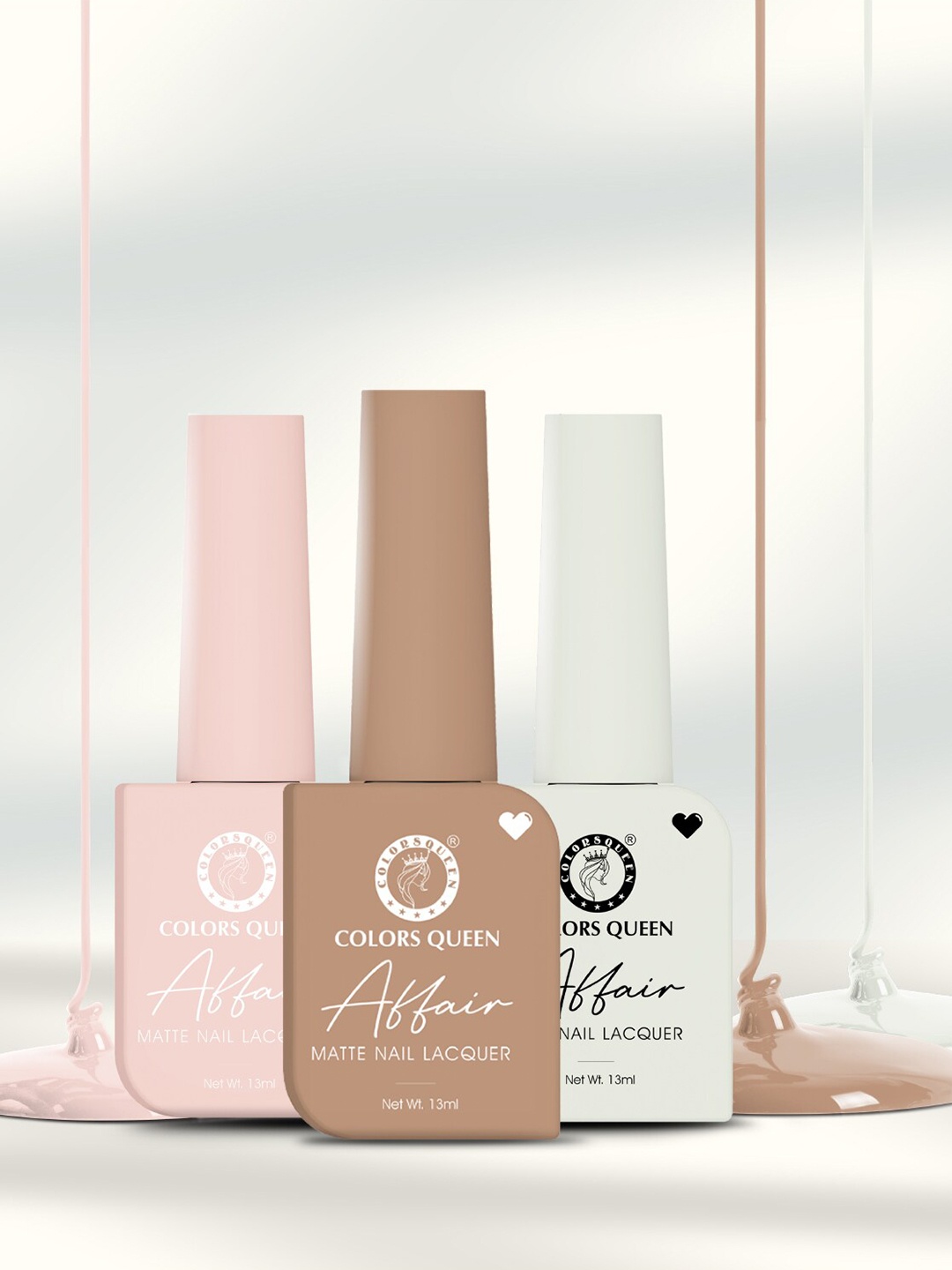 

Colors Queen Affair 3-Pcs Matte Nail Lacquer- 13ml Each -Cupcake-Amber Wood-Pour Ivory, Multi