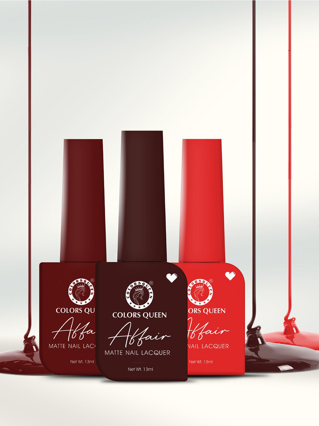 

Colors Queen Affair 3-Pcs Matte Nail Lacquer - 13ml Each -Red Carpet-Dark Seinna-Flamingo, Multi