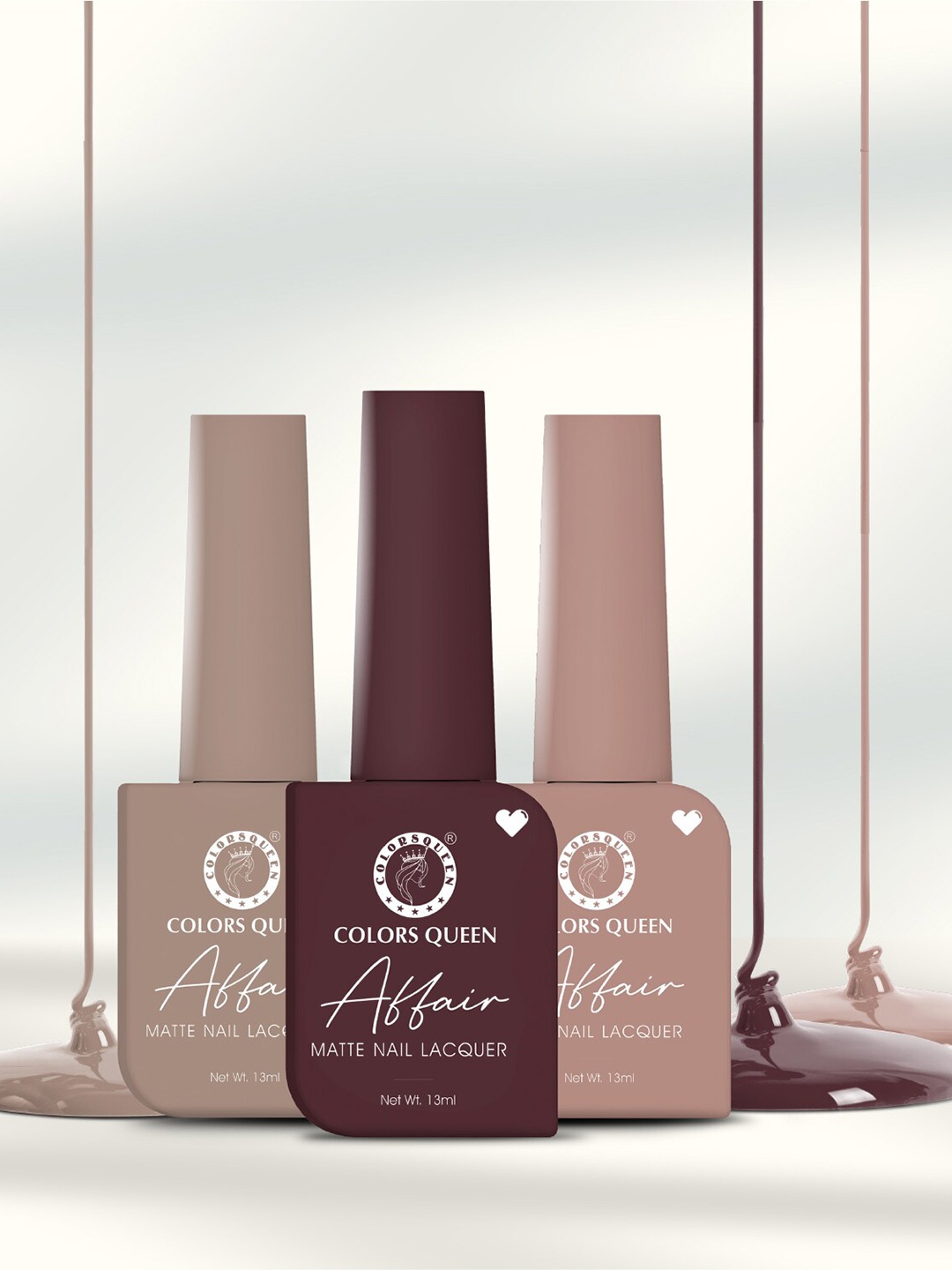 

Colors Queen Affair 3-Pcs Matte Nail Lacquer- 13ml Each -Mellow Coral-Mulberry Maven-Latte, Multi