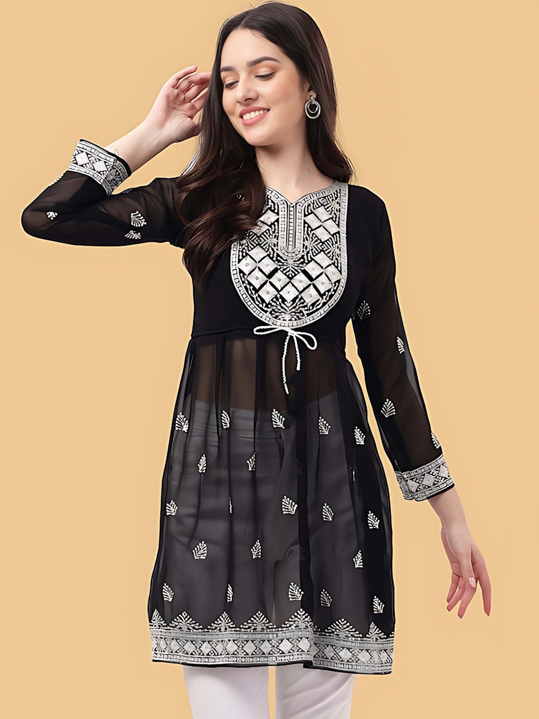 

PMD Fashion Floral Embroidered Anarkali Kurta, Black