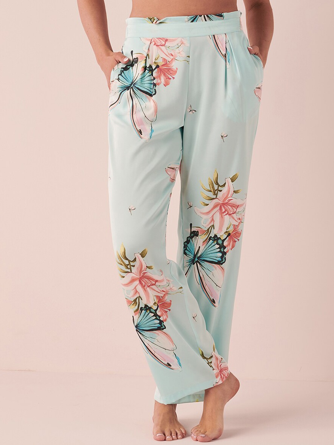 

La Vie en Rose Women Floral Printed Straight-Leg Comfortable Lounge Pants, Blue