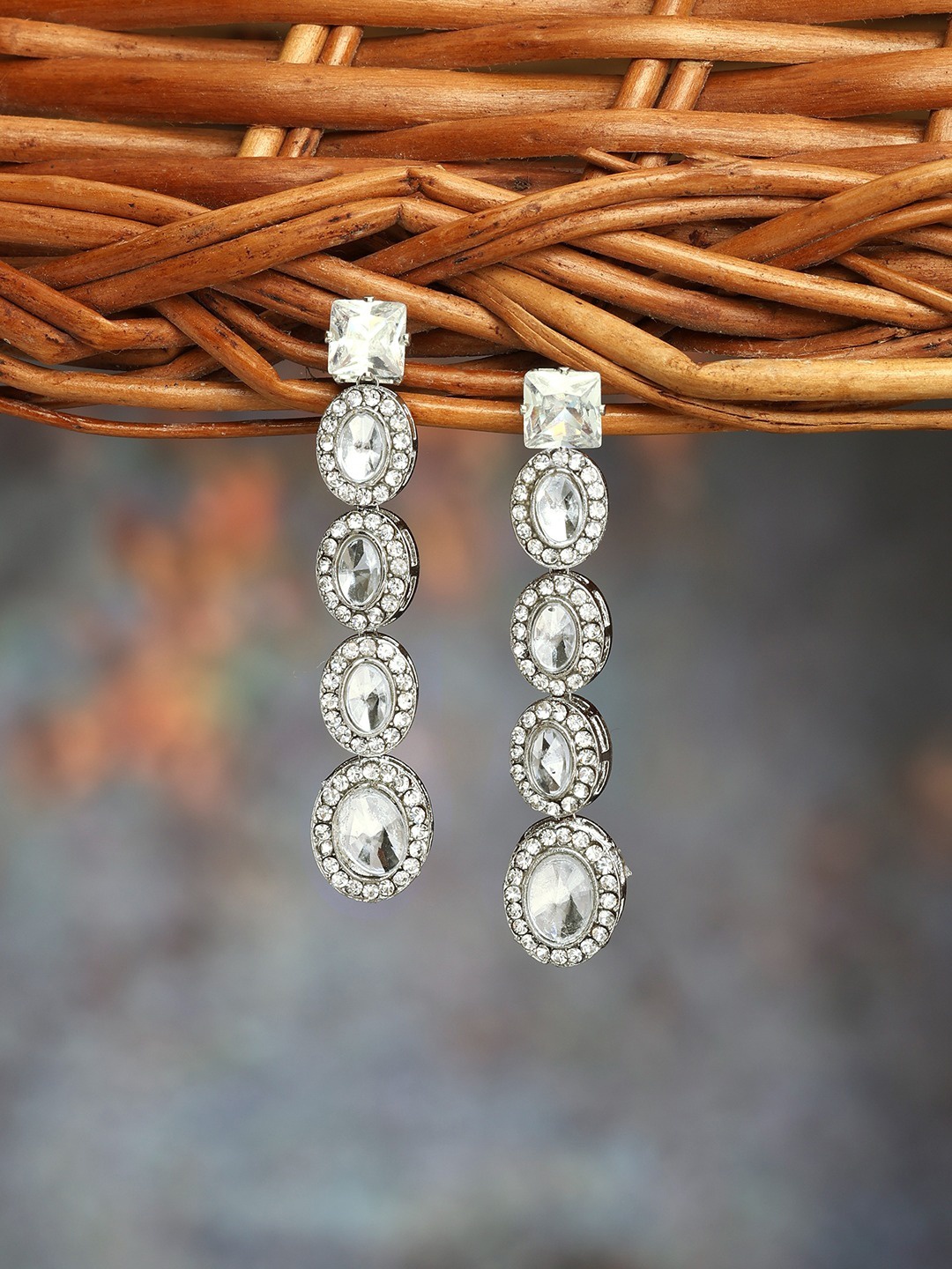 

Zaveri Pearls Gold Plated Drop Earrings, Silver