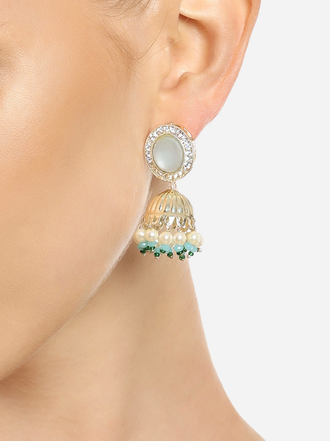 

Zaveri Pearls Gold Plated Stone Studded & Beaded Jhumkas