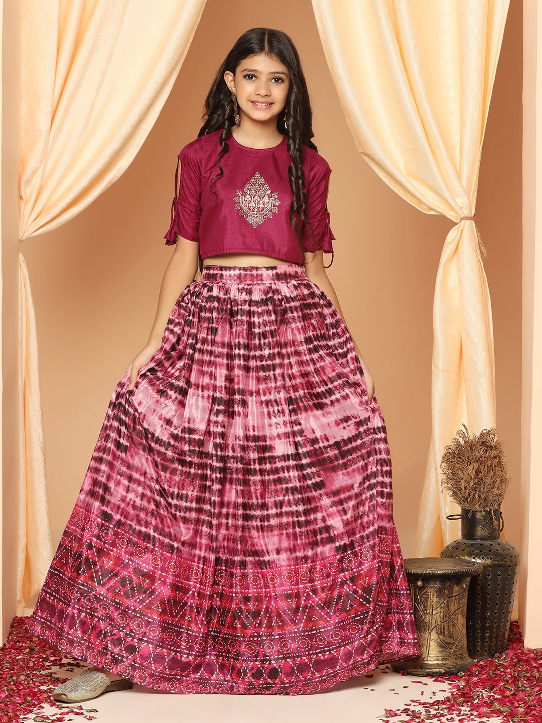 

FASHION DREAM Girls Embroidered Sequinned Ready to Wear Lehenga with Blouse, Purple