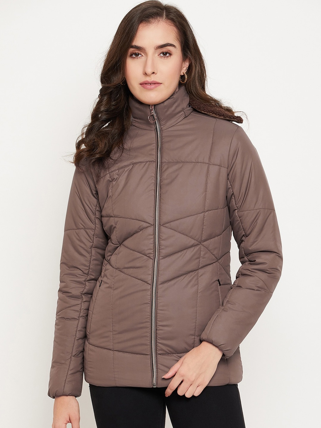 

Spirit Striped Lightweight Longline Bomber Jacket, Coffee brown