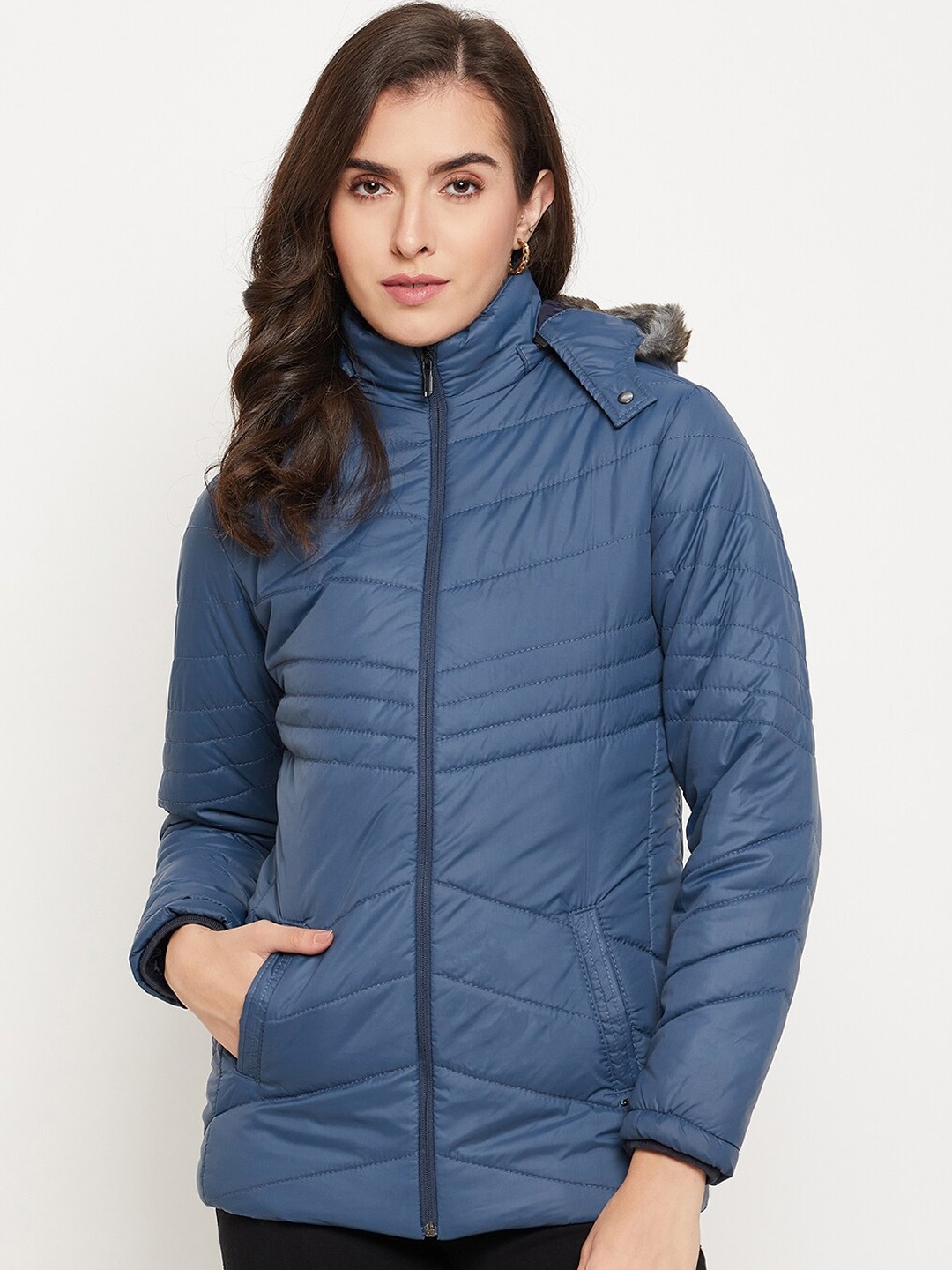 

Spirit Hooded Faux Fur Trim Lightweight Anti Odour Padded Jacket, Blue