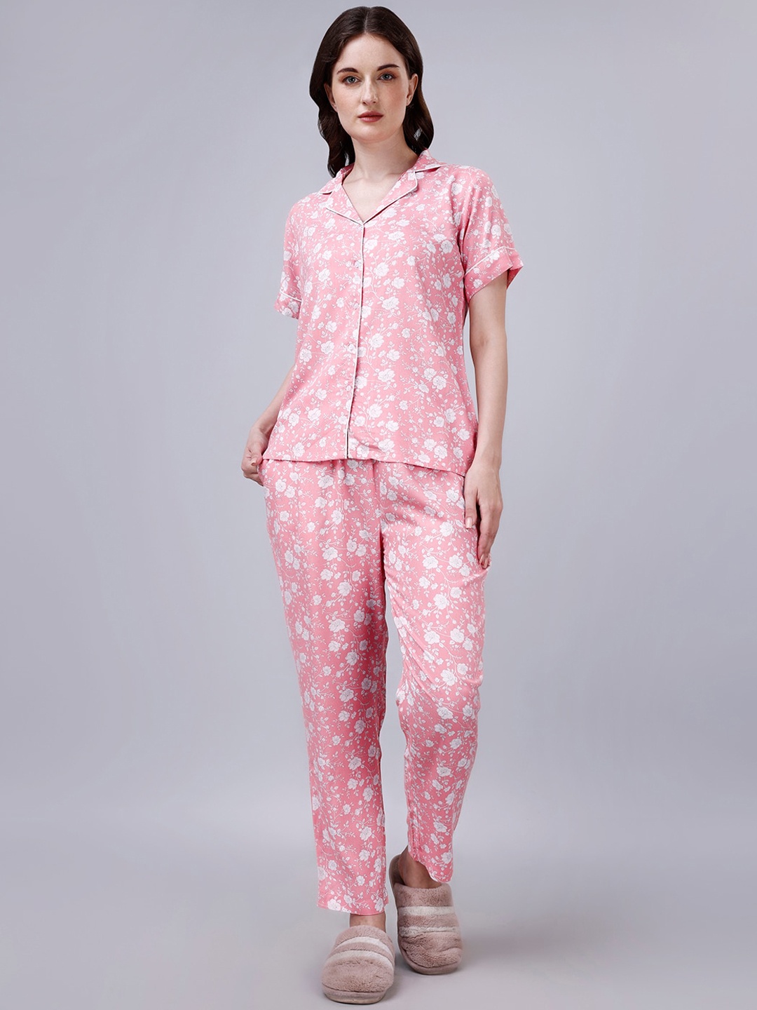 

Fbella Floral Printed Night suit, Pink