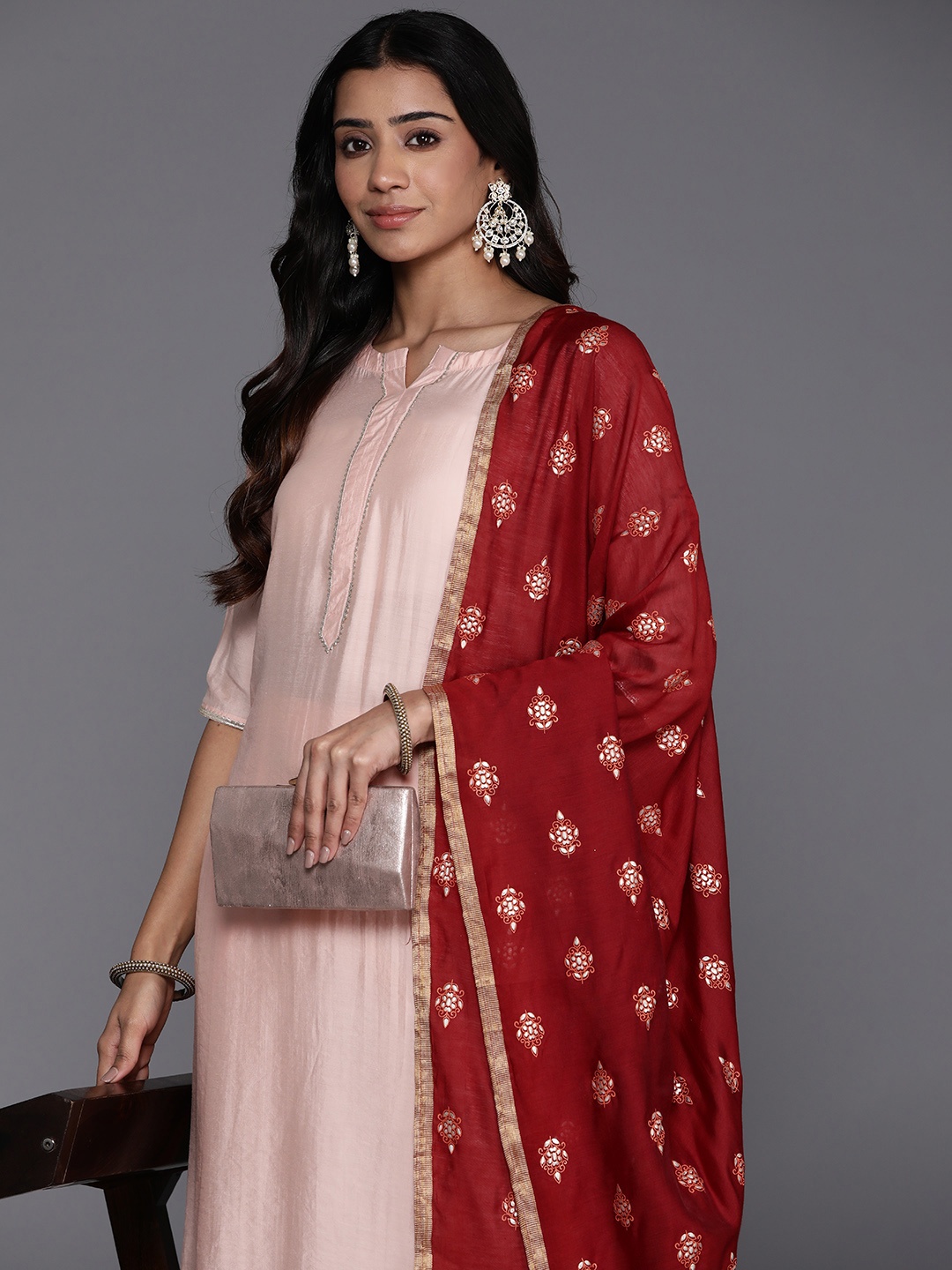 

Libas Women Regular Gotta Patti Kurta with Palazzos & Dupatta, Peach