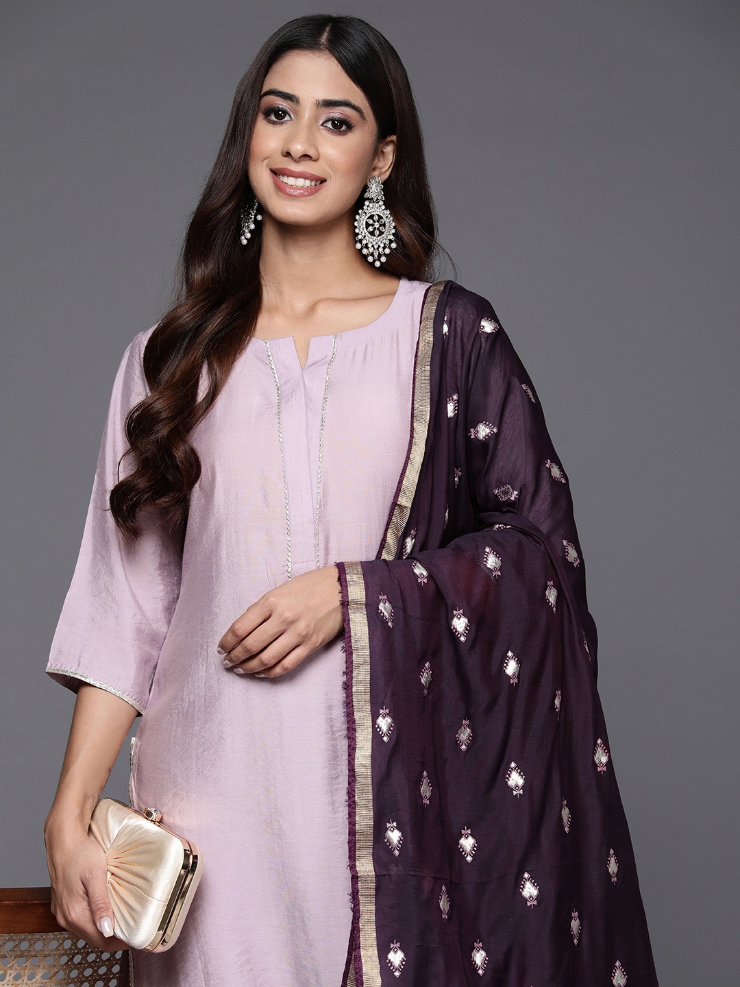 

Libas Women Regular Gotta Patti Kurta with Palazzos & Dupatta, Pink
