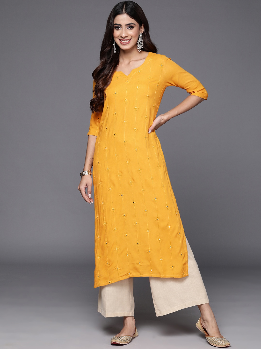 

Libas Embroidered Mirror Work Kurta, Mustard