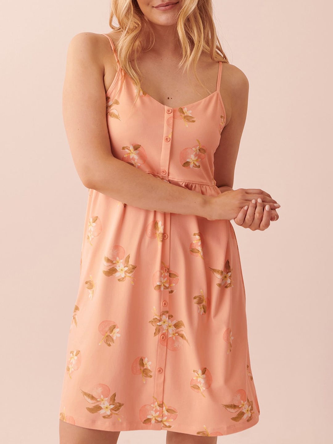 

La Vie en Rose Floral Printed Shoulder Straps Everyday Nightdress, Orange