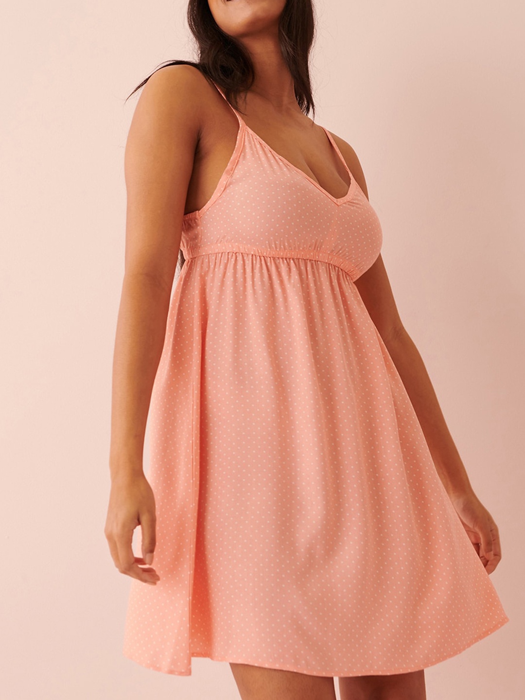 

La Vie en Rose Polka Dots Printed Shoulder Straps Everyday Nightdress, Orange