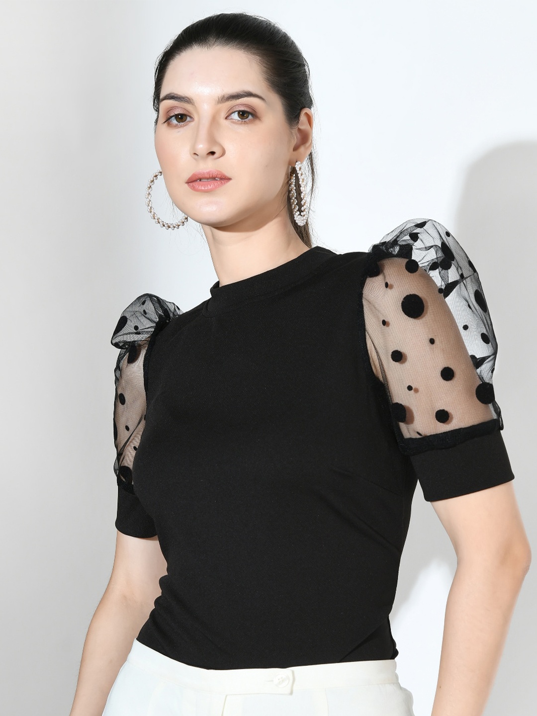 

IUGA High Neck Puff Sleeve Top, Black