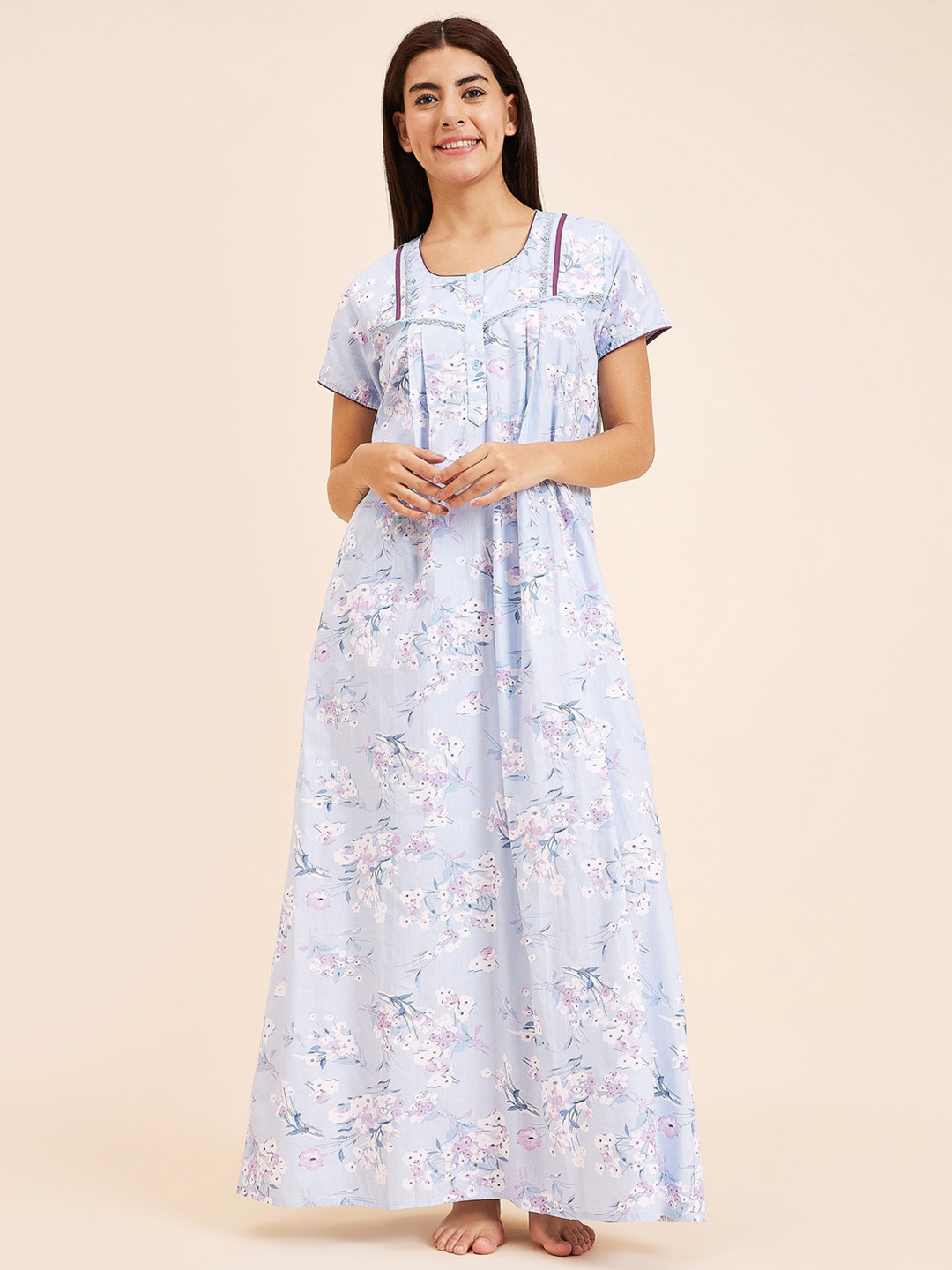 

Sweet Dreams Printed Pure Cotton Maxi Nightdress, Blue