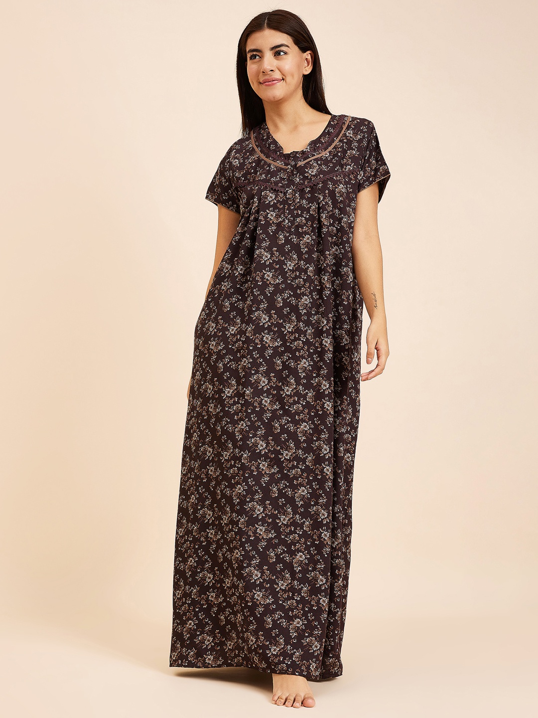 

Sweet Dreams Floral Printed Maxi Nightdress, Brown