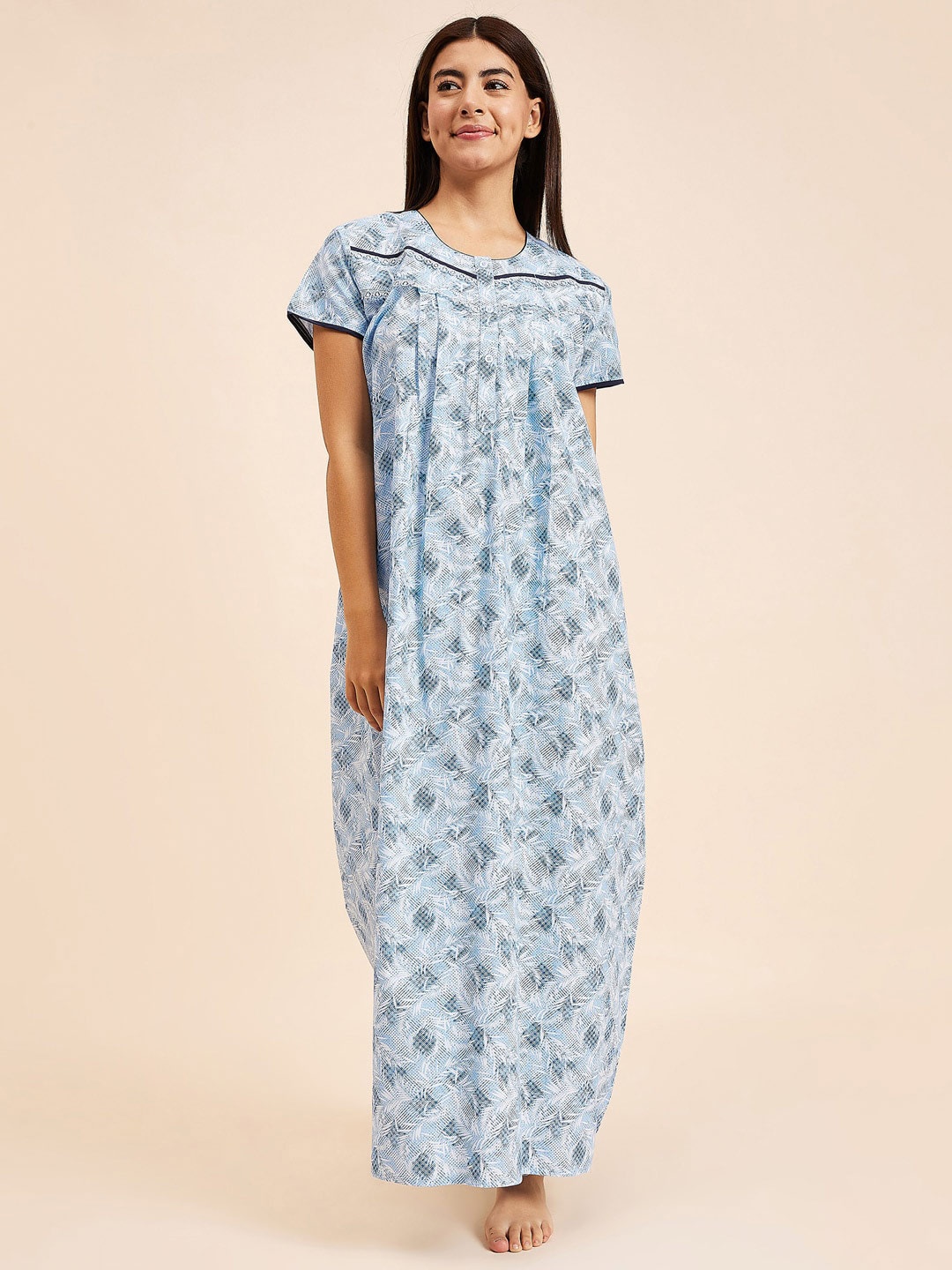 

Sweet Dreams Floral Printed Pure Cotton Maxi Nightdress, Blue