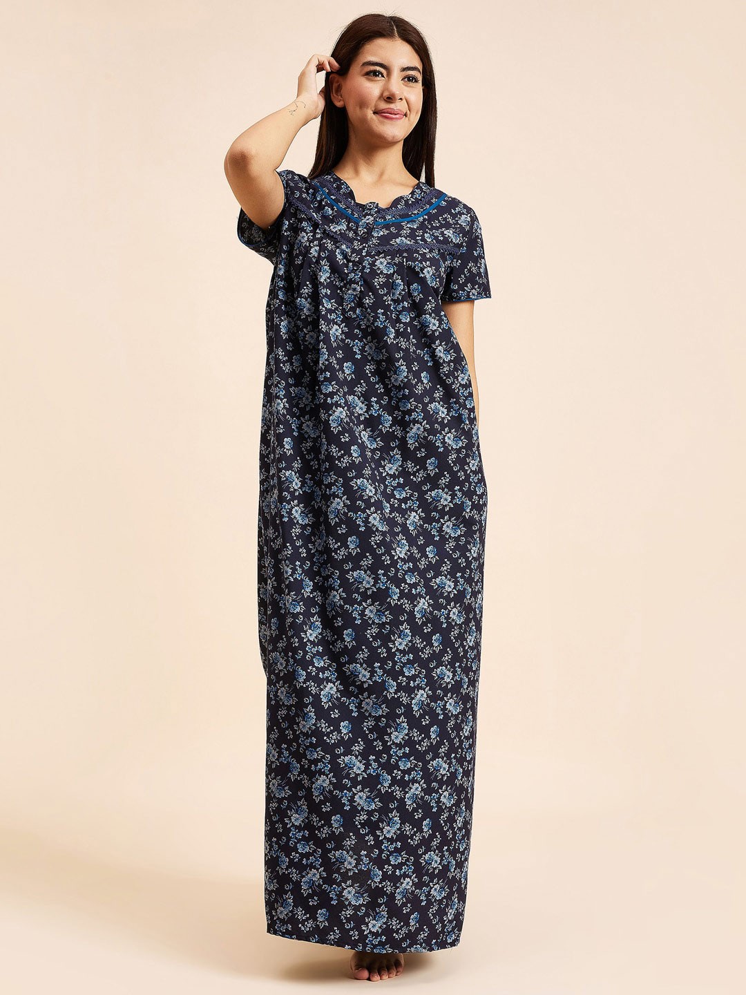 

Sweet Dreams Floral Printed Maxi Nightdress, Navy blue