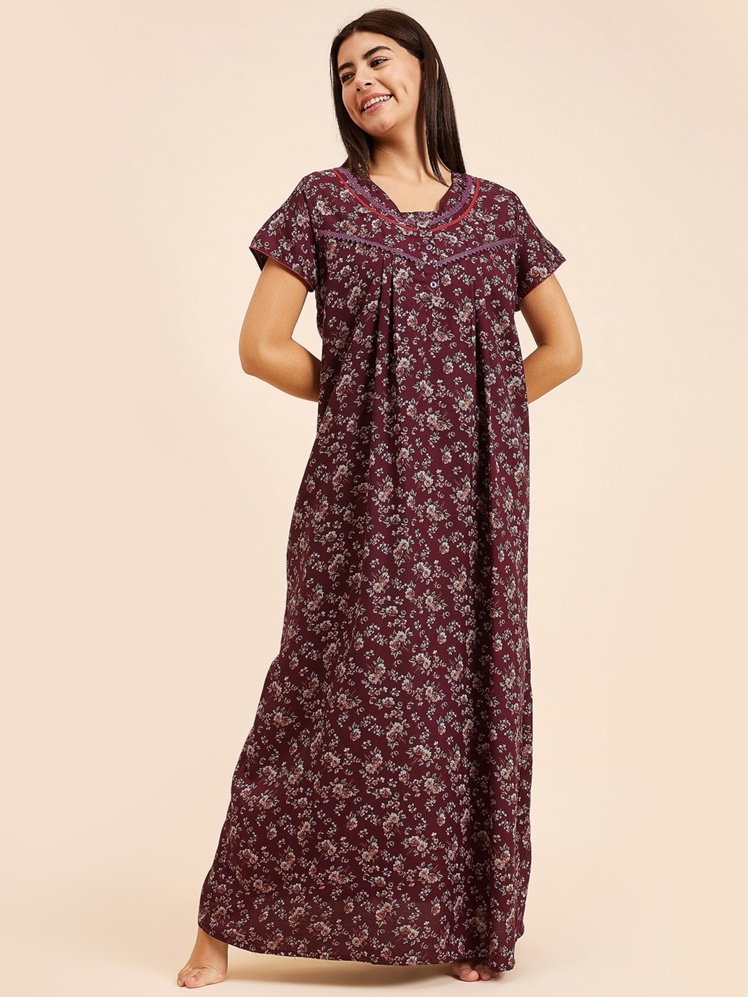 

Sweet Dreams Floral Printed V-Neck Maxi Nightdress, Red