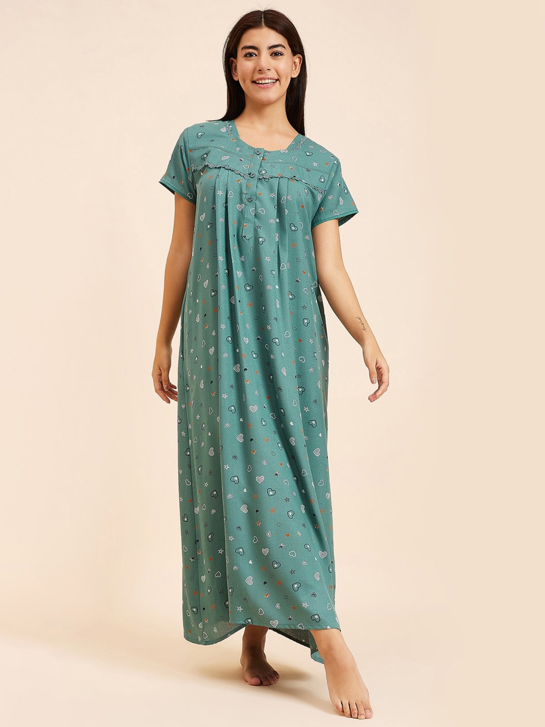 

Sweet Dreams Conversational Printed Pure Cotton Maxi Nightdress, Green