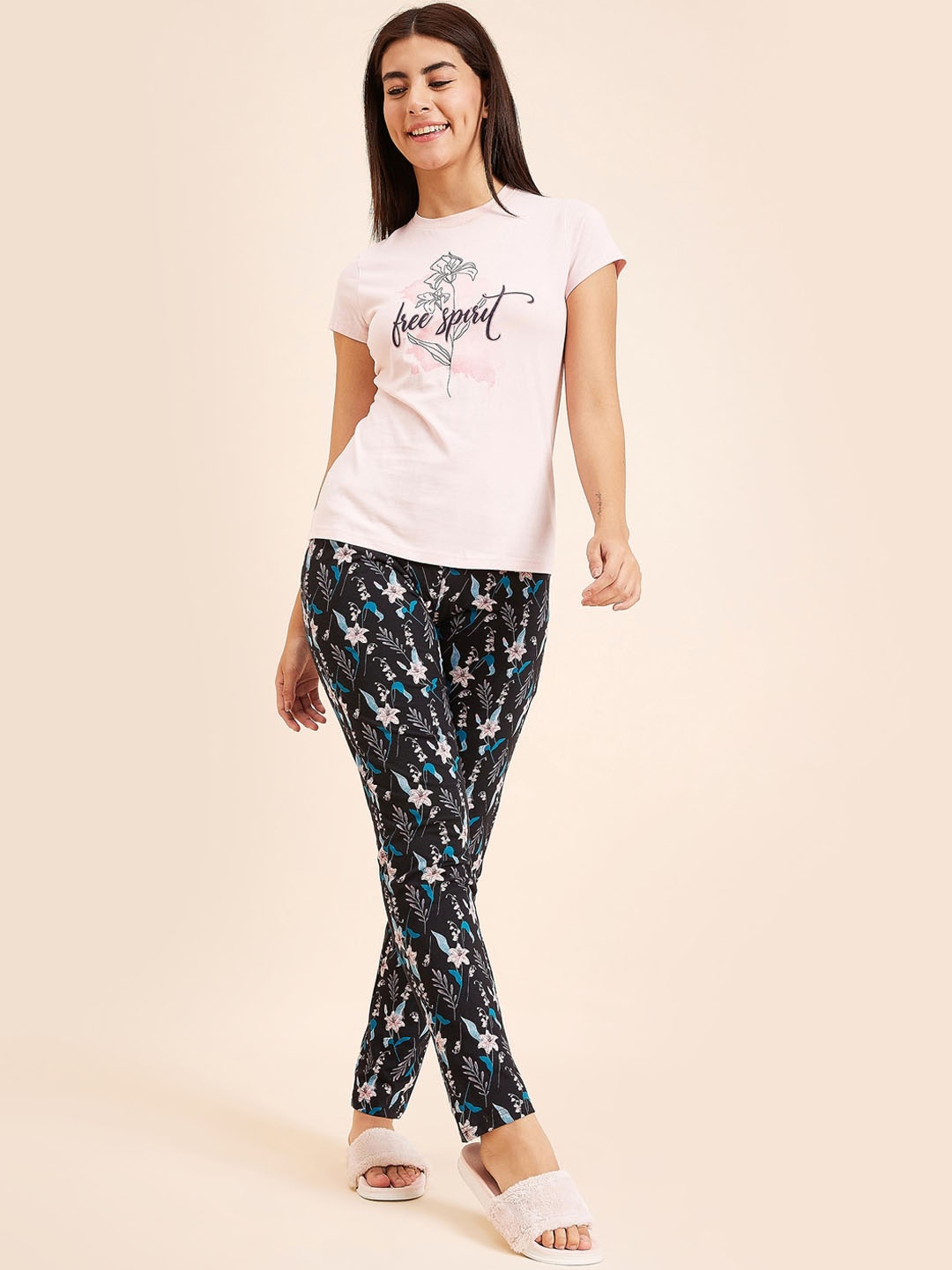 

Sweet Dreams Pink, Black Printed Night suit
