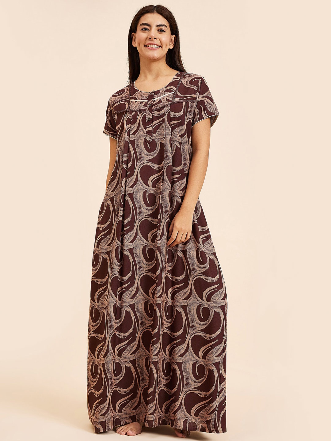 

Sweet Dreams Abstract Printed Pure Cotton Maxi Nightdress, Brown