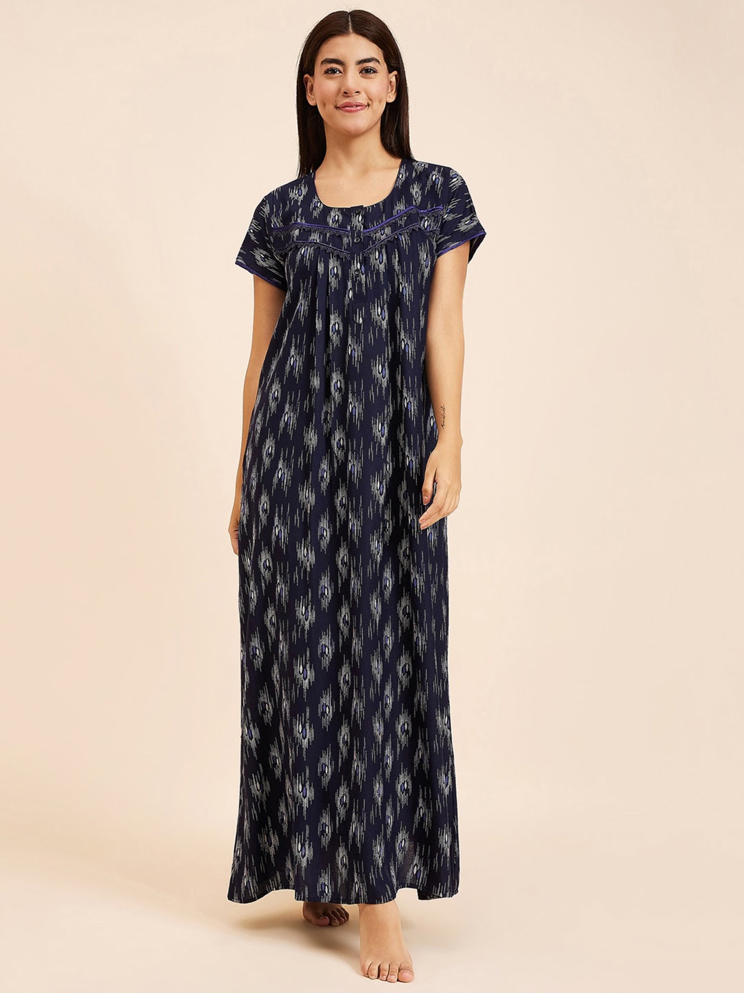 

Sweet Dreams Abstract Printed Pure Cotton Maxi Nightdress, Navy blue