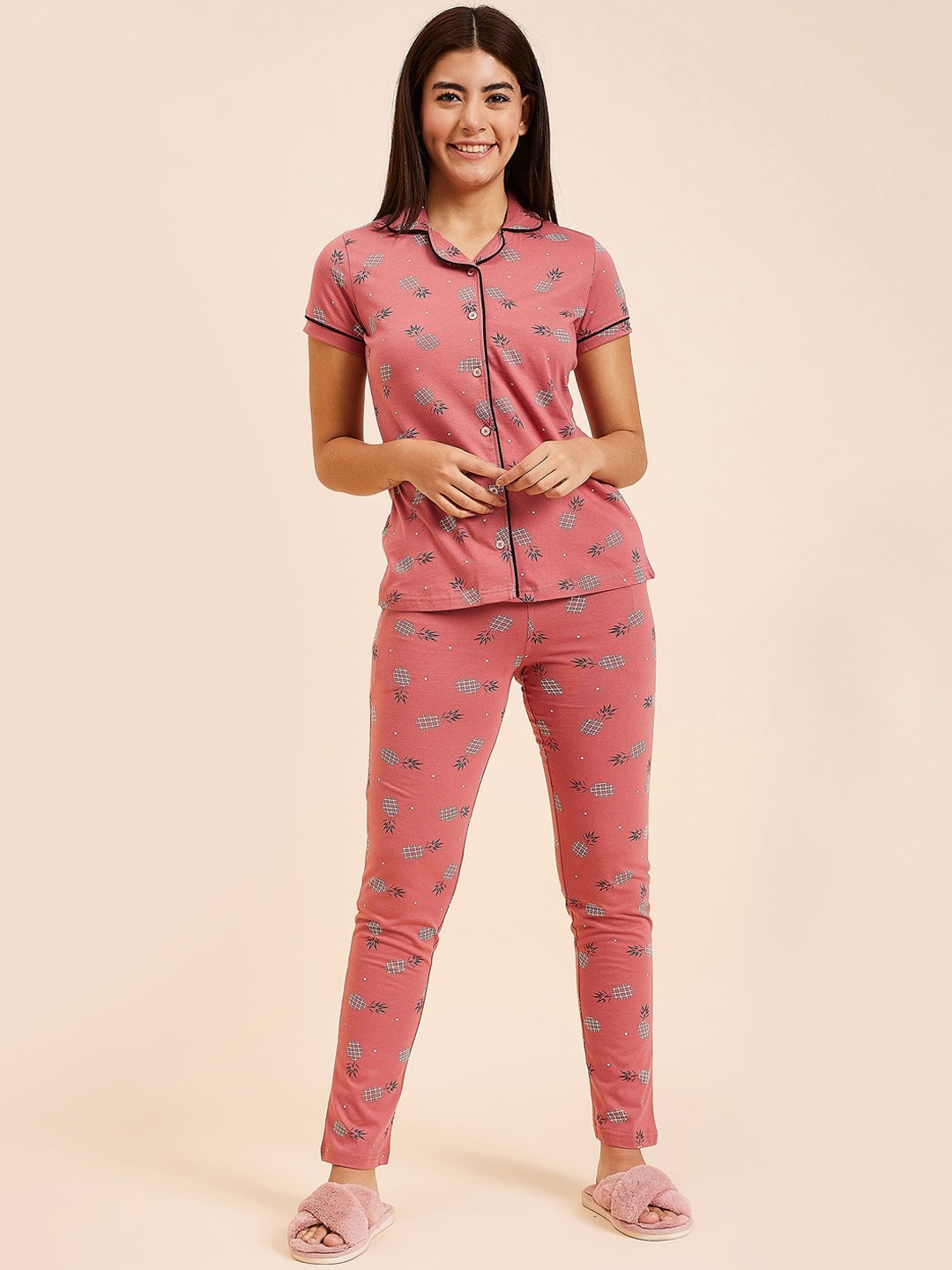 

Sweet Dreams Pink & White Printed Night suit