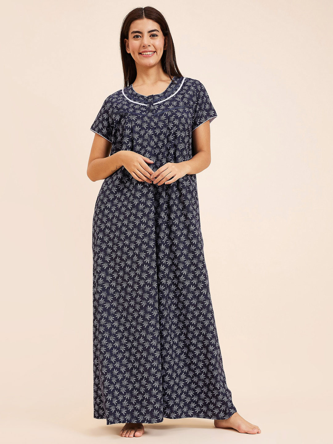 

Sweet Dreams Tropical Printed Maxi Nightdress, Navy blue