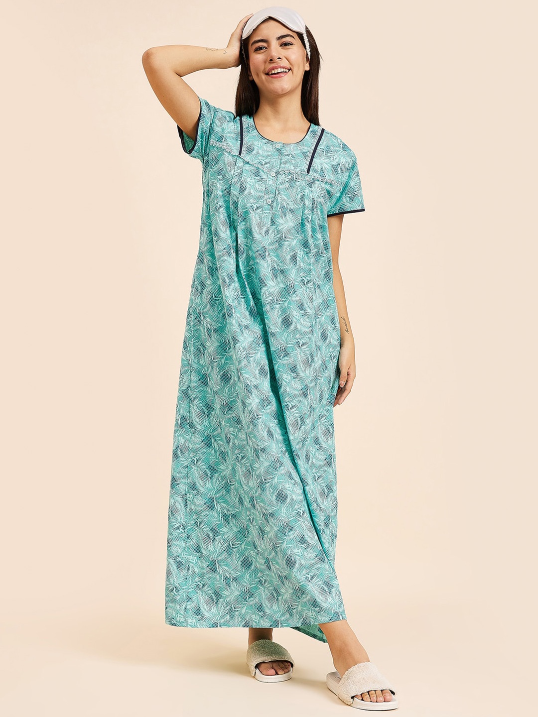 

Sweet Dreams Printed Pure Cotton Maxi Nightdress, Green