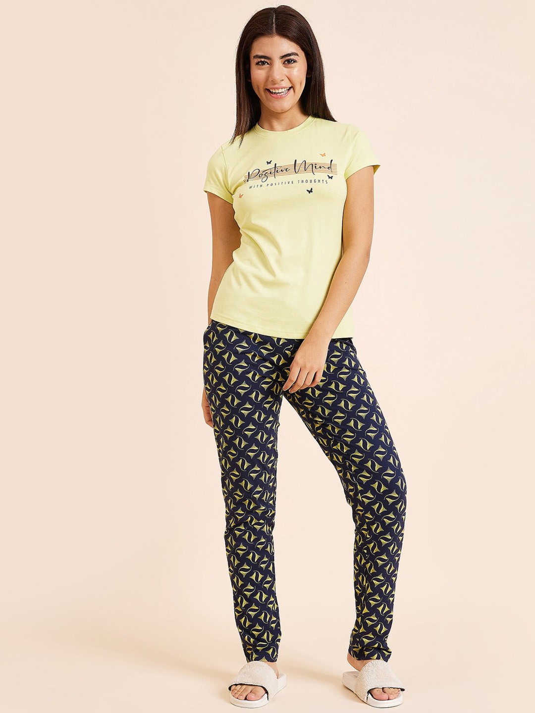

Sweet Dreams Typography Printed Pure Cotton Night Suit, Yellow