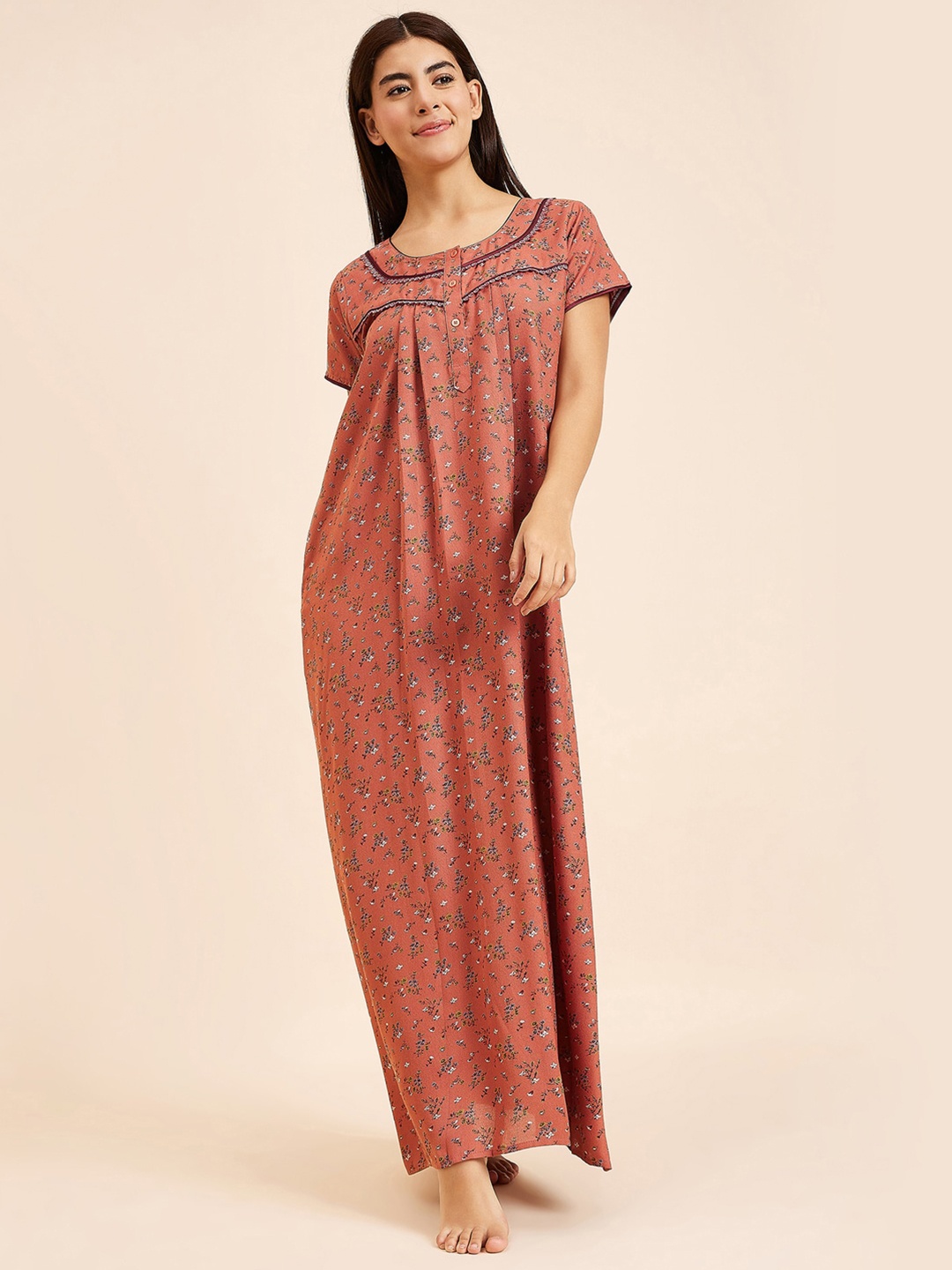 

Sweet Dreams Pink Floral Printed Pure Cotton Maxi Nightdress