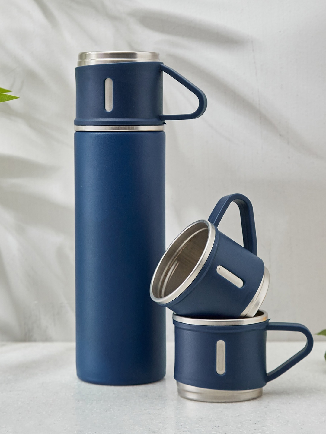 

Home Centre Aqualis Diama 3 Pcs Stainless Steel Double Wall Flask with Cups, Blue