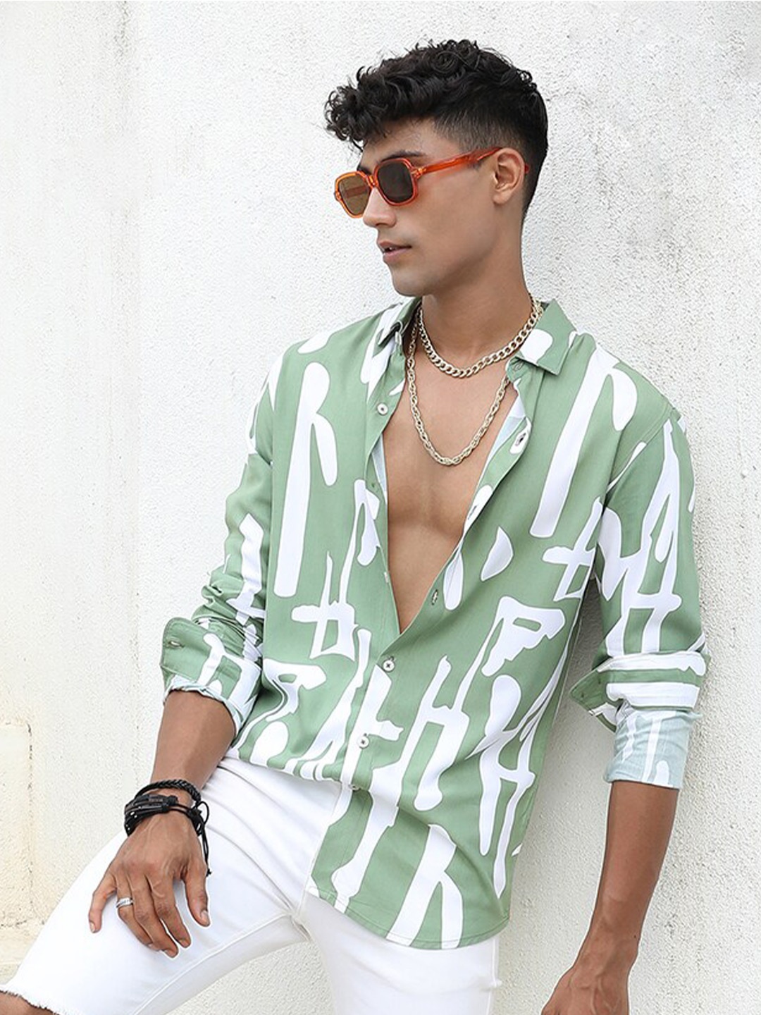 

Campus Sutra Classic Abstract Printed Casual Shirt, Sea green