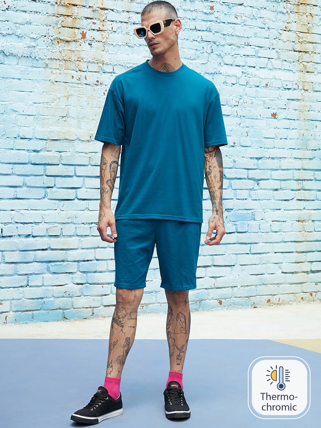 

Campus Sutra Oversized T-Shirt & Shorts Co-Ords, Teal