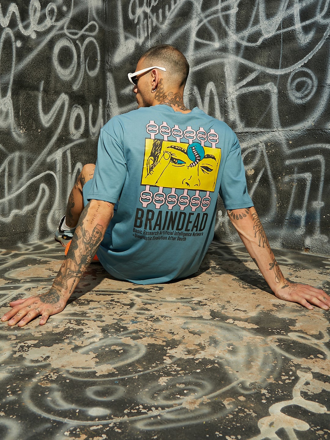 

Campus Sutra Printed Oversized T-shirt & Shorts Co-Ords, Blue