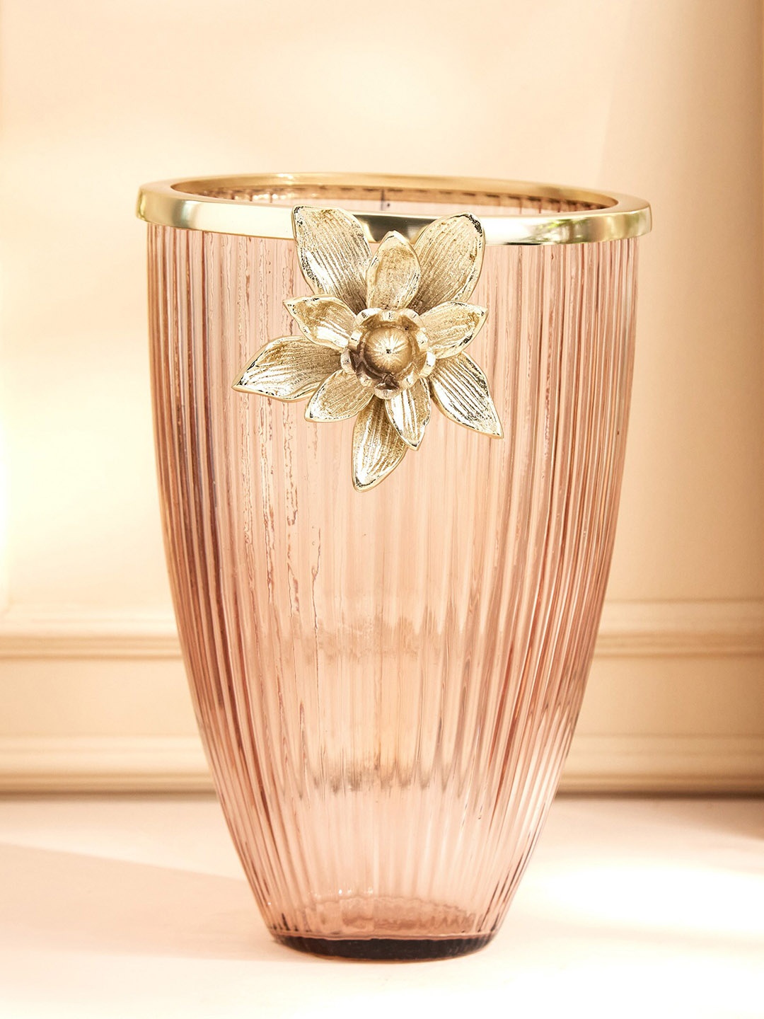 

Home Centre Moksh Pink Ribbed Glass Floral Vase