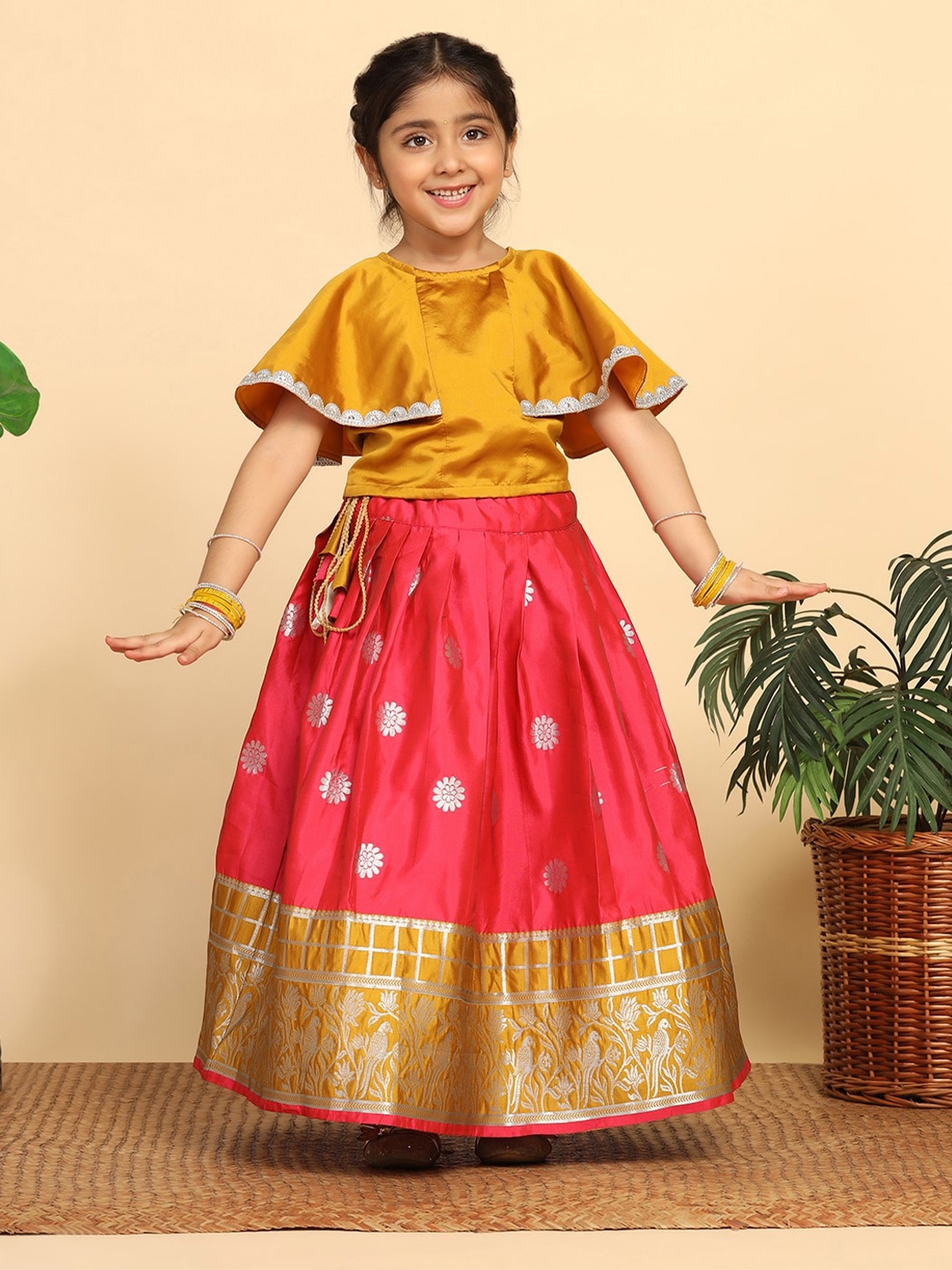 

FASHION DREAM Girls Embroidered Ready to Wear Lehenga Choli, Yellow