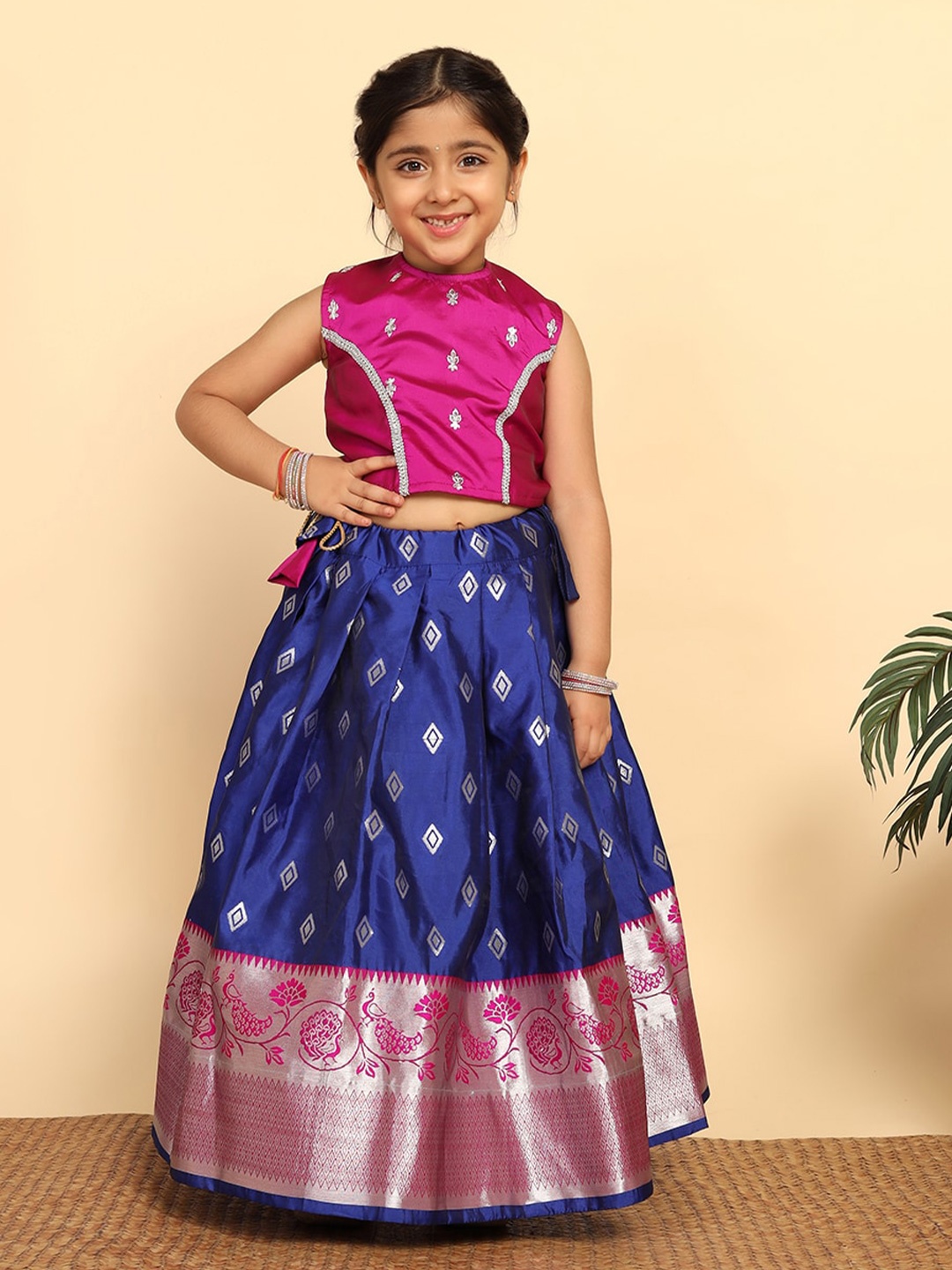 

FASHION DREAM Girls Embroidered Ready to Wear Lehenga & Choli, Pink