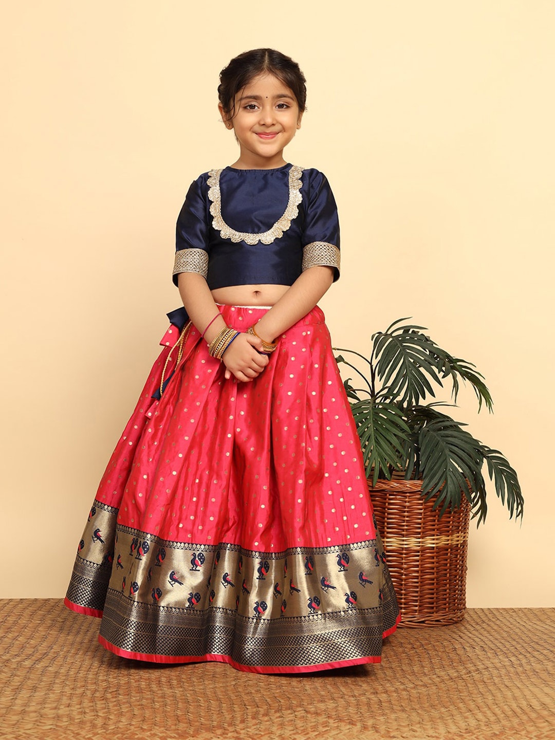 

FASHION DREAM Girls Embellished Zari Ready To Wear Lehenga & Blouse, Navy blue