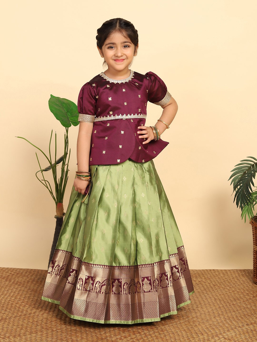 

FASHION DREAM Girls Embroidered Ready to Wear Lehenga with Blouse, Purple