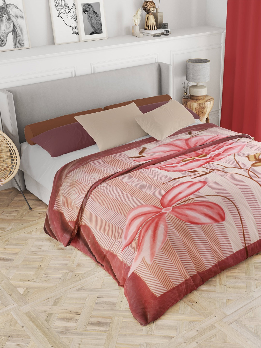 

Nivasam Pink & White Floral Heavy Winter 600 GSM Double Bed Blanket